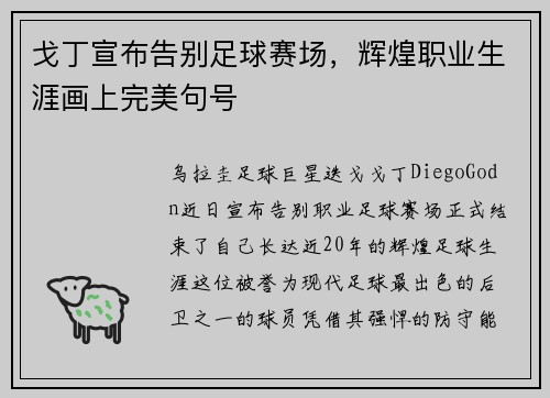 戈丁宣布告别足球赛场，辉煌职业生涯画上完美句号